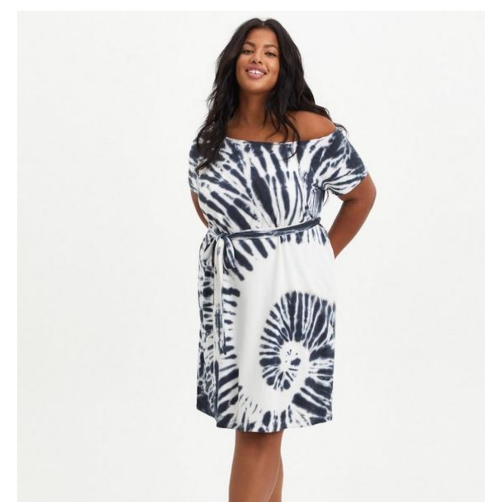 MINI FRENCH TERRY OFF-SHOULDER TEE SHIRT DRESS